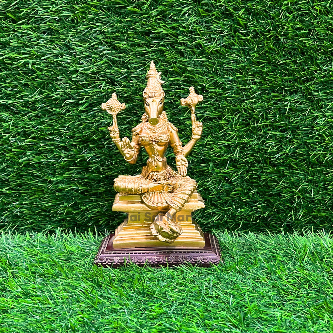 Om Sri Varahi Amman Golden Colour PolyResin Idol Statue [7 Inch]