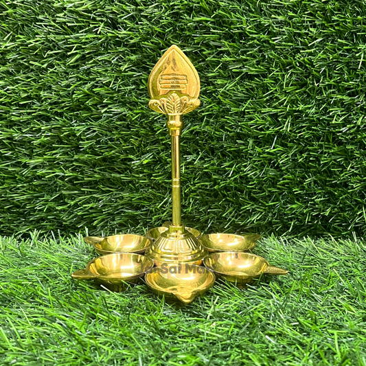 Pure Brass Om Vel With Six Vilakku [6 x 6 Inch]