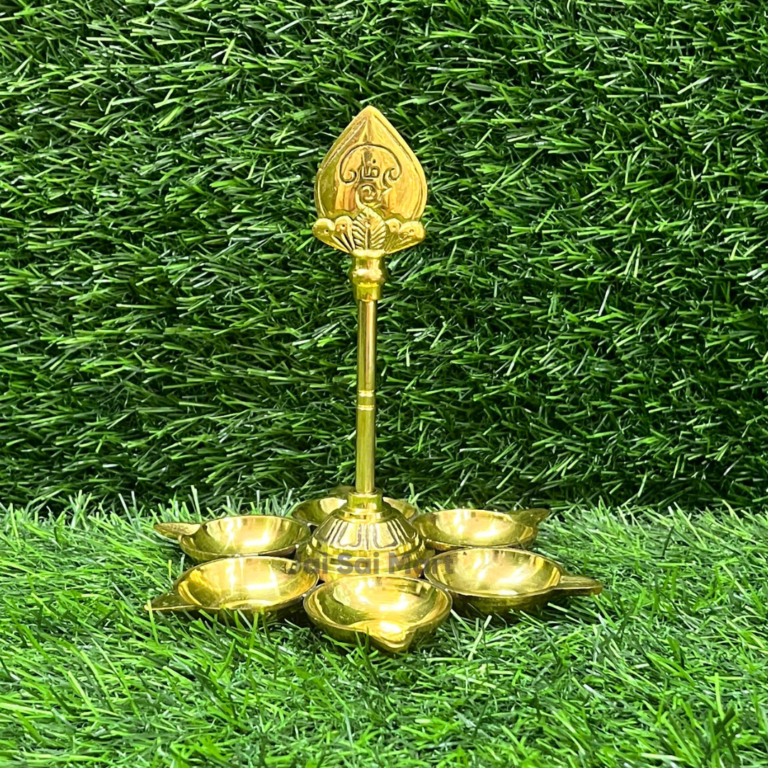 Pure Brass Om Vel With Six Vilakku [6 x 6 Inch]