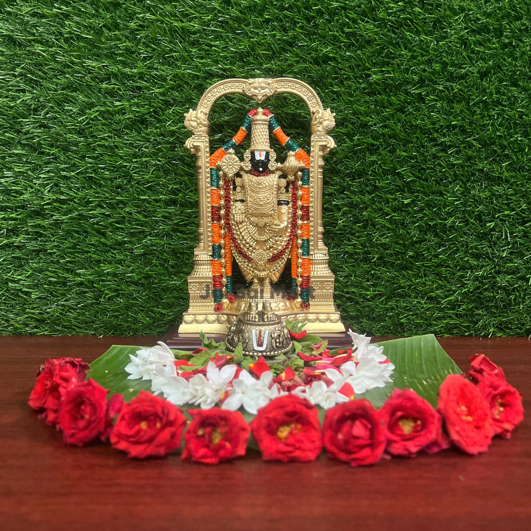 Lord Tirupati Balaji Statue [9.5 Inch] With Charan Paduka [2 x 2 Inch]